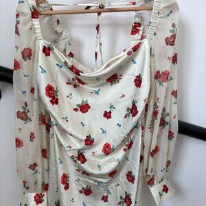 Flowery, satiny white dress